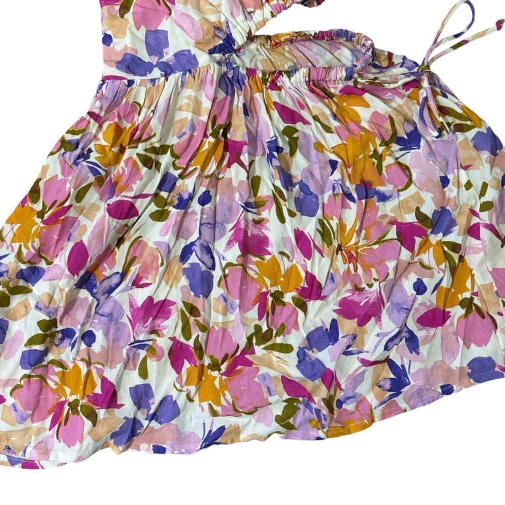 Sky to Moon One Shoulder Colorful Floral Side Cutout Mini Dress Size Small - Picture 9 of 10